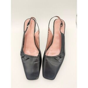 Naturalizer Vintage Black Leather Slingback Square Toe Bow Block Heels Pumps 11W